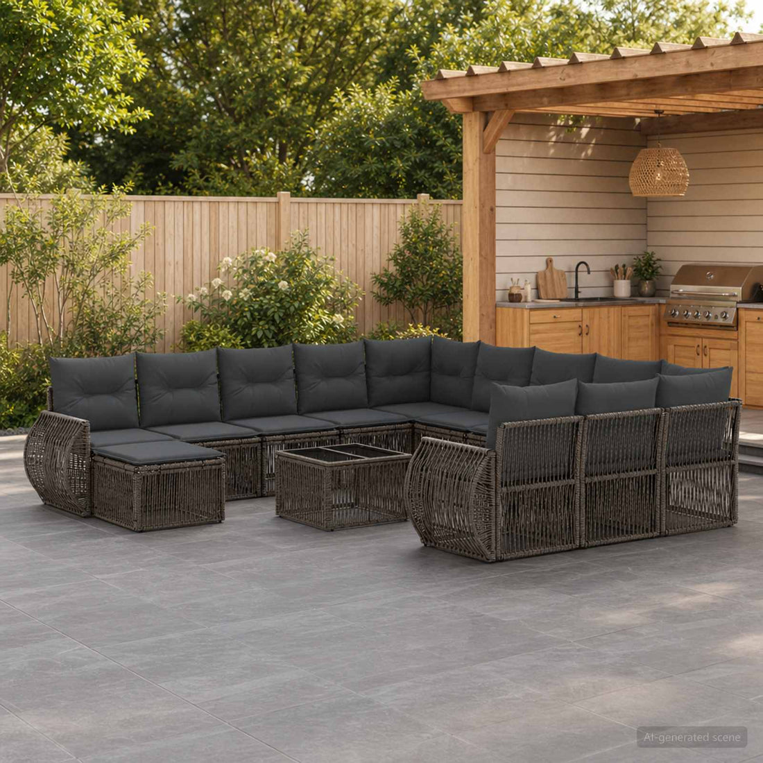vidaXL Conjunto de sofás de jardín 13 uds. Gris ratán sintético
