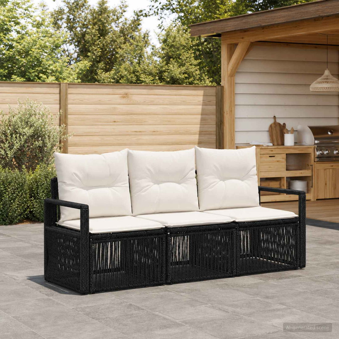 vidaXL Conjunto de sofás de jardín 3 uds. Negro ratán sintético