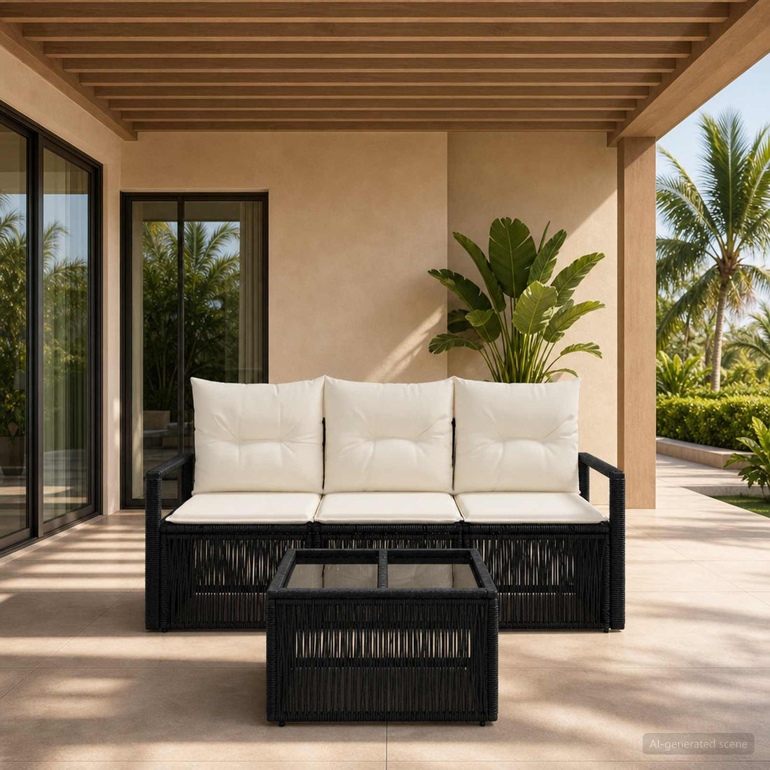 vidaXL Conjunto de sofás de jardín 4 uds. Negro ratán sintético
