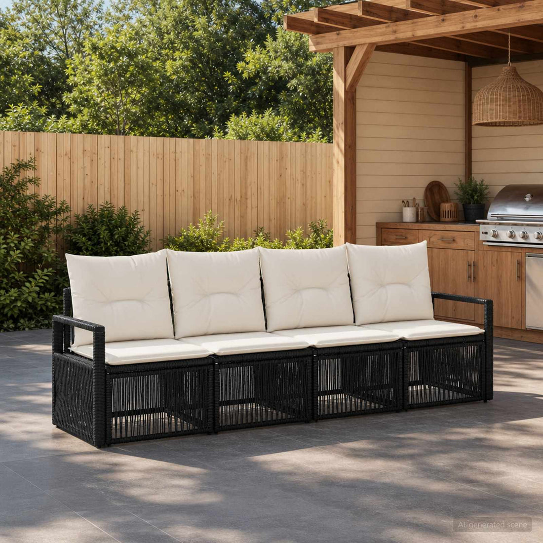vidaXL Conjunto de sofás de jardín 4 uds. Negro ratán sintético