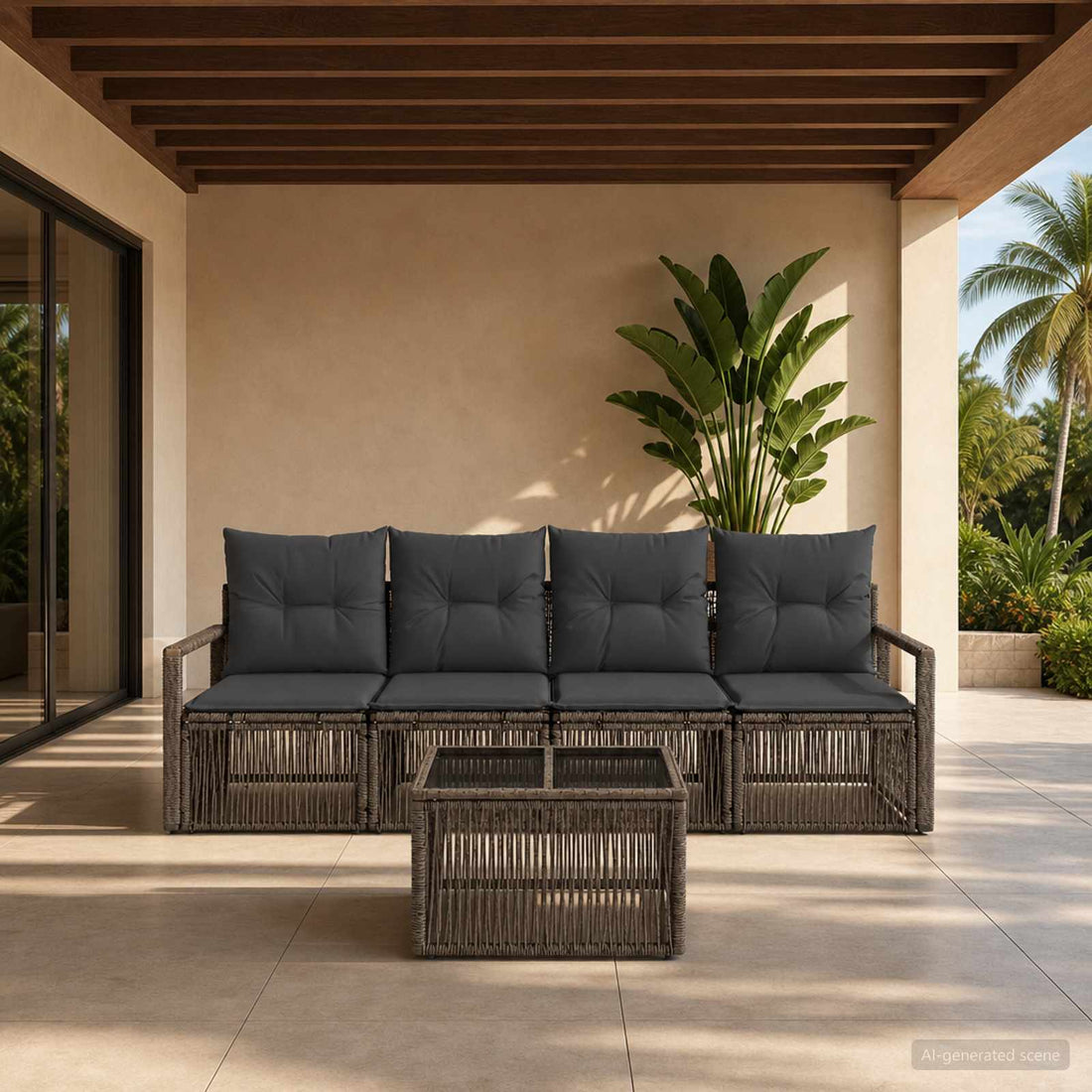 vidaXL Conjunto de sofás de jardín 5 uds. Gris ratán sintético