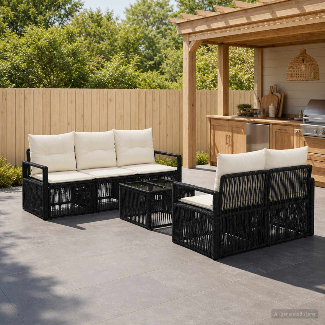 vidaXL Conjunto de sofás de jardín 6 uds. Negro ratán sintético