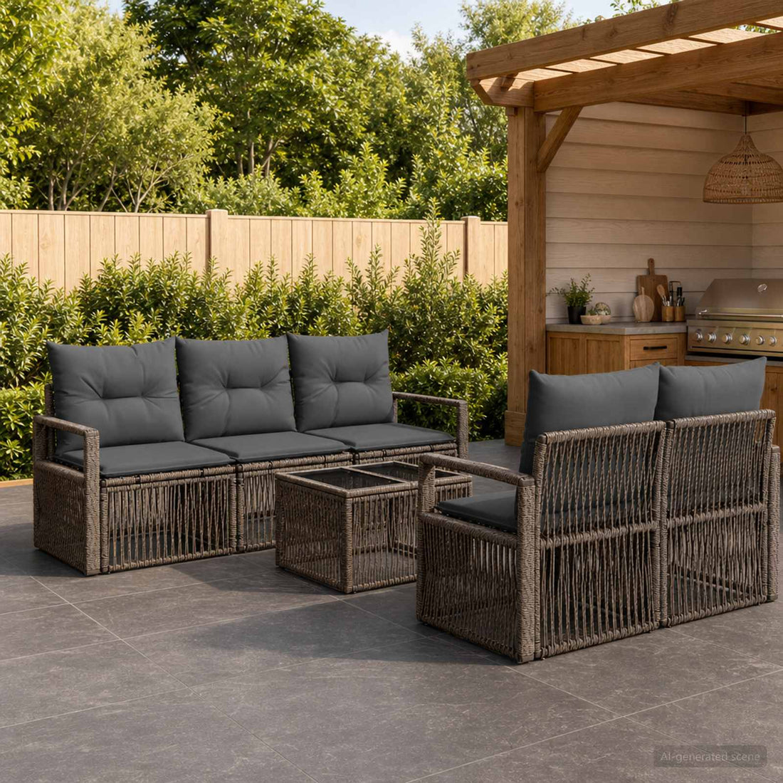 vidaXL Conjunto de sofás de jardín 6 uds. Gris ratán sintético