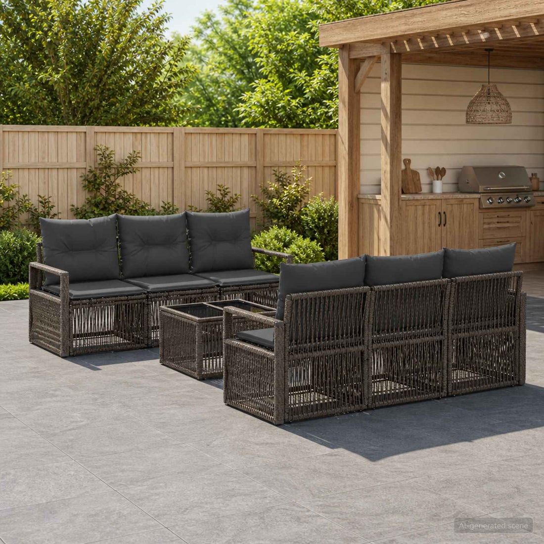 vidaXL Conjunto de sofás de jardín 7 uds. Gris ratán sintético