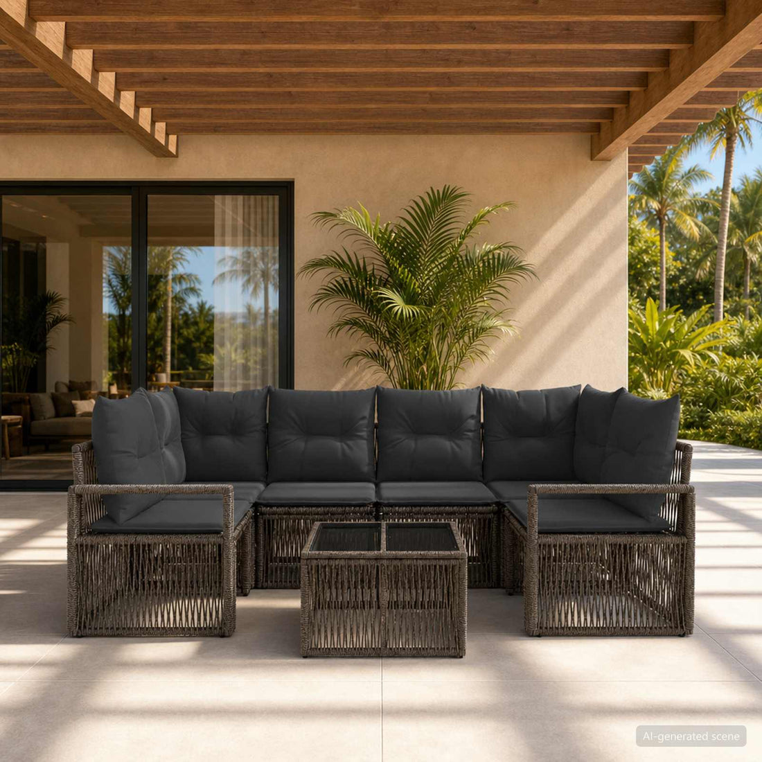 vidaXL Conjunto de sofás de jardín 7 uds. Gris ratán sintético