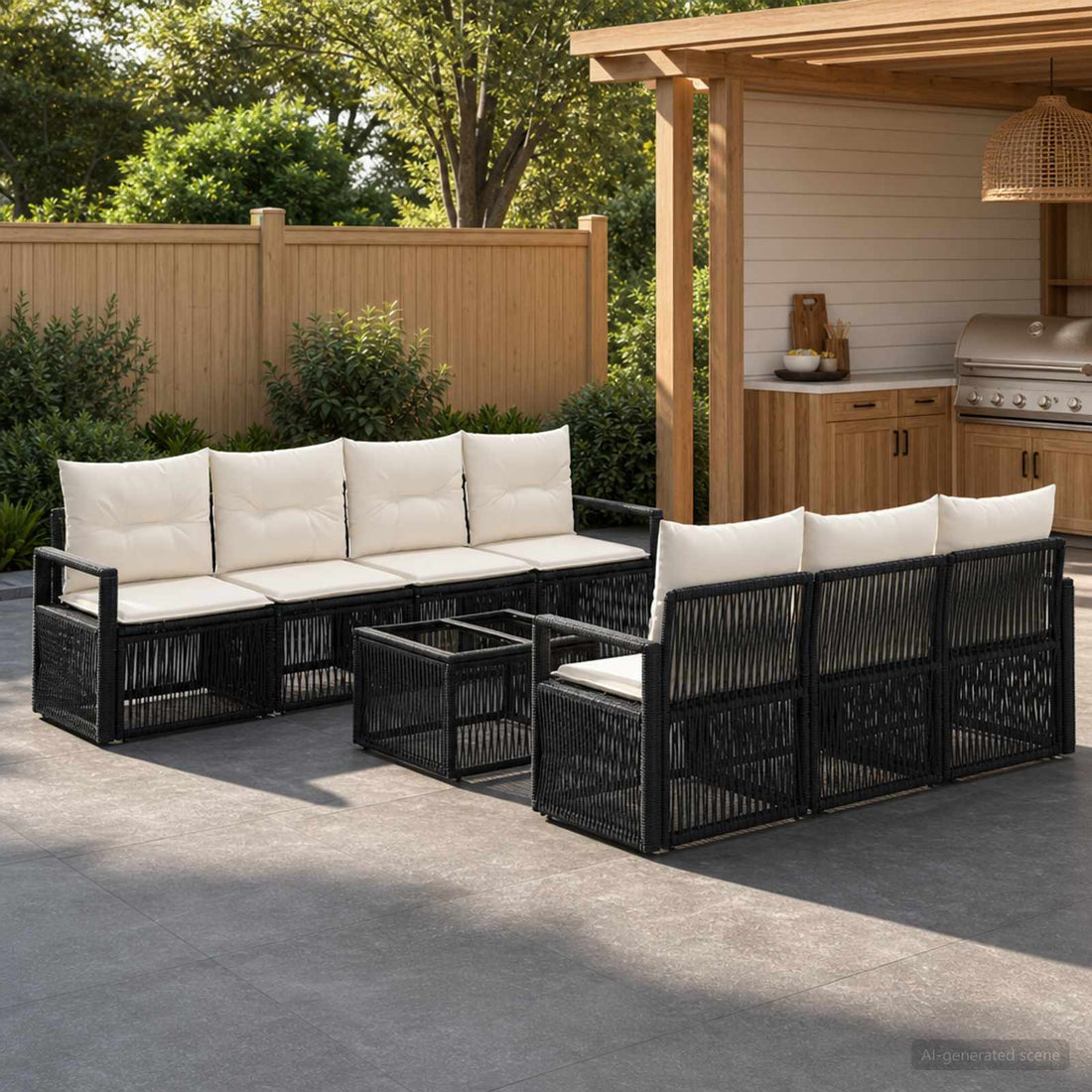 vidaXL Conjunto de sofás de jardín 8 uds. Negro ratán sintético