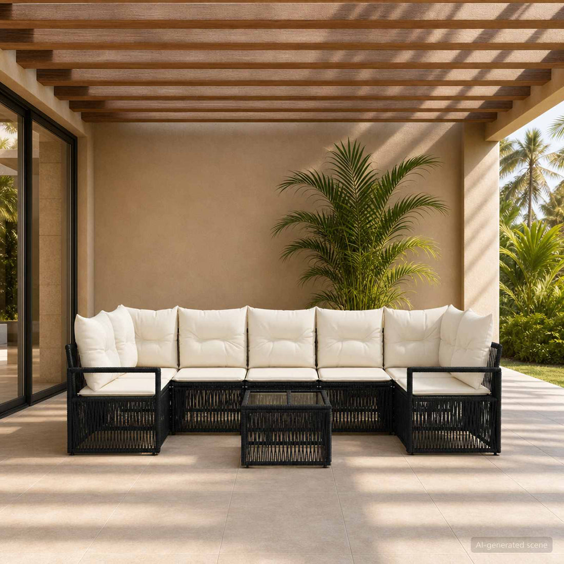 vidaXL Conjunto de sofás de jardín 8 uds. Negro ratán sintético