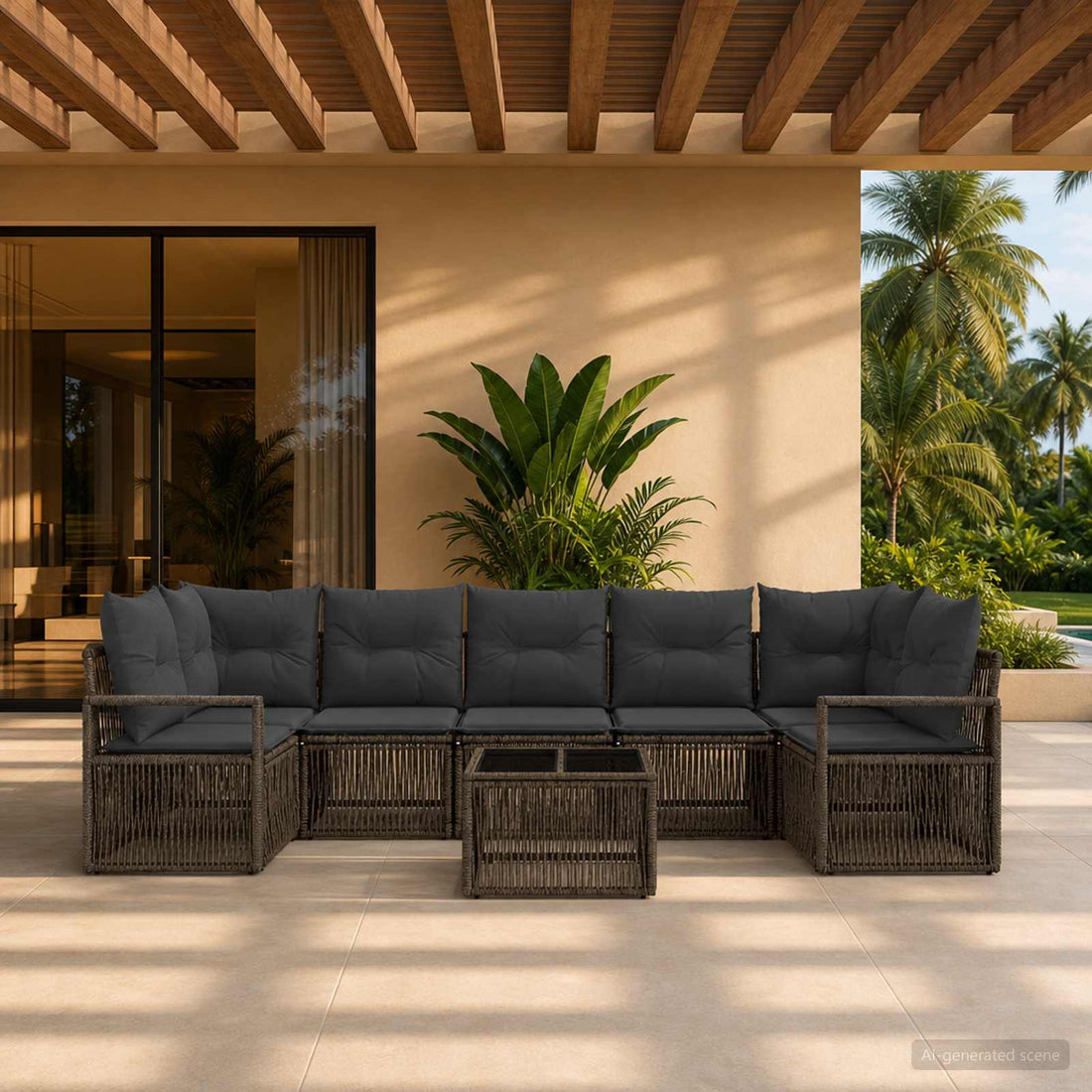 vidaXL Conjunto de sofás de jardín 8 uds. Gris ratán sintético