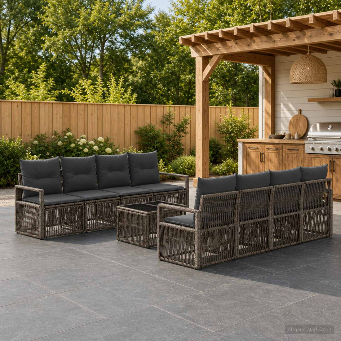 vidaXL Conjunto de sofás de jardín 9 uds. Gris ratán sintético