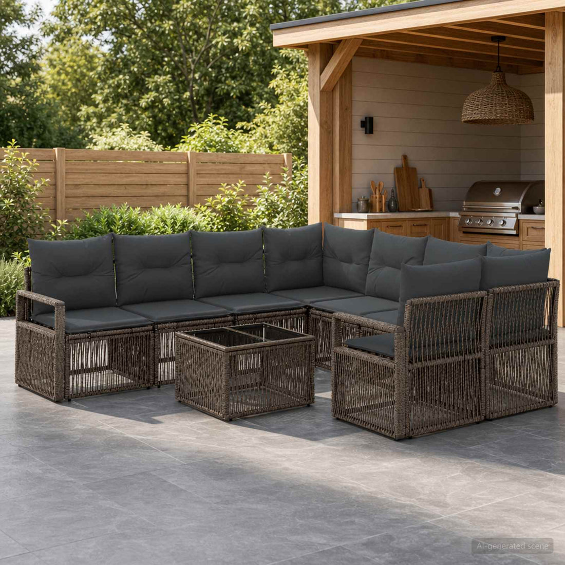 vidaXL Conjunto de sofás de jardín 9 uds. Gris ratán sintético