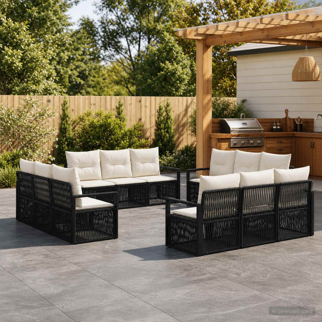 vidaXL Conjunto de sofás de jardín 12 uds. Negro ratán sintético