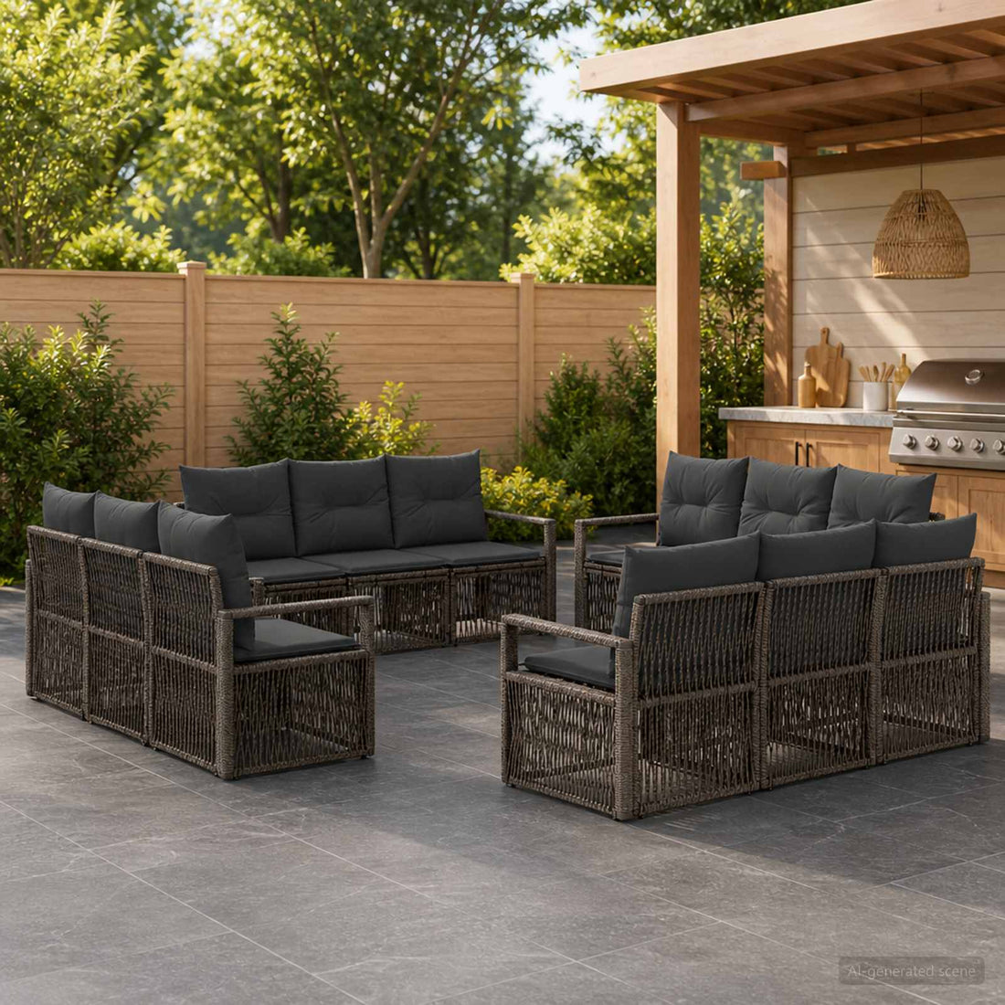vidaXL Conjunto de sofás de jardín 12 uds. Gris ratán sintético