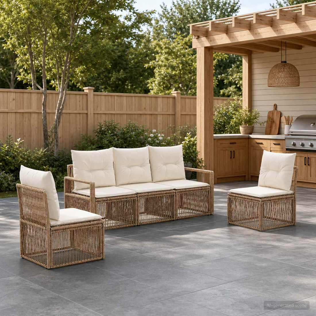vidaXL Conjunto de sofás de jardín 5 uds. Beige ratán sintético
