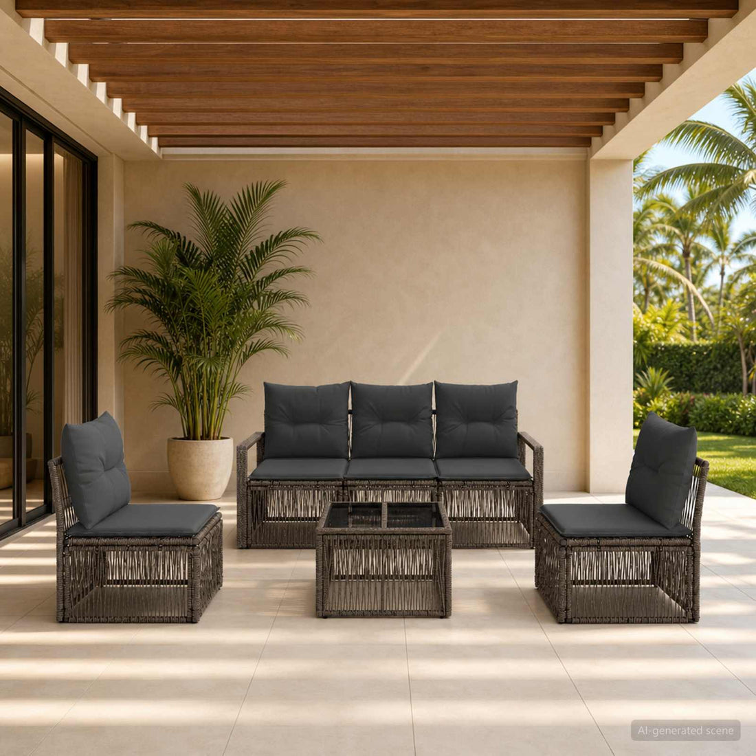 vidaXL Conjunto de sofás de jardín 6 uds. Gris ratán sintético