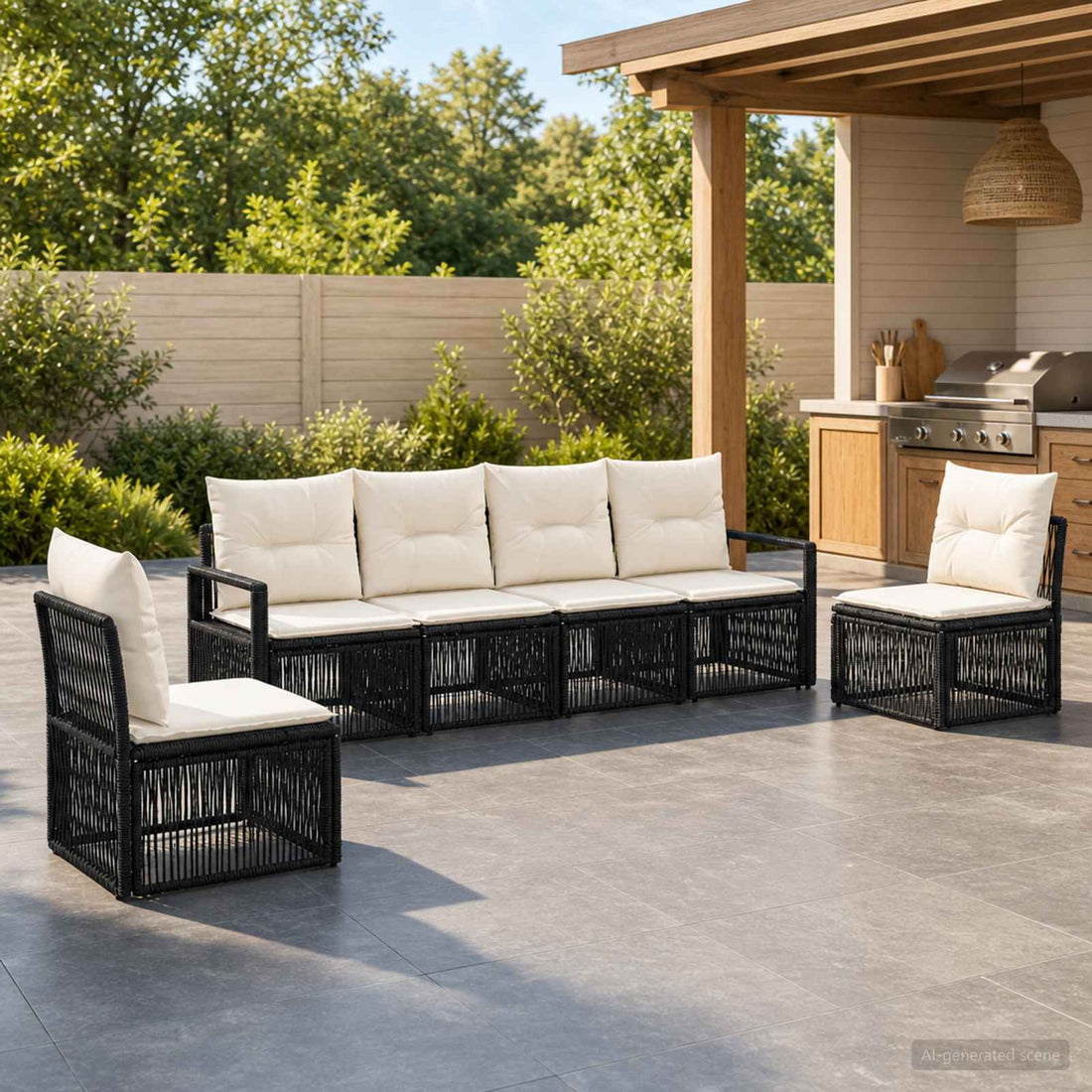 vidaXL Conjunto de sofás de jardín 6 uds. Negro ratán sintético