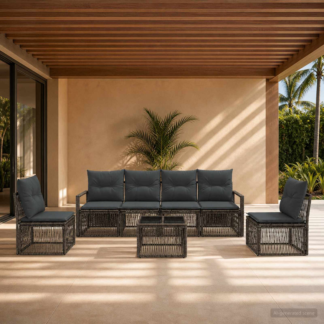 vidaXL Conjunto de sofás de jardín 7 uds. Gris ratán sintético