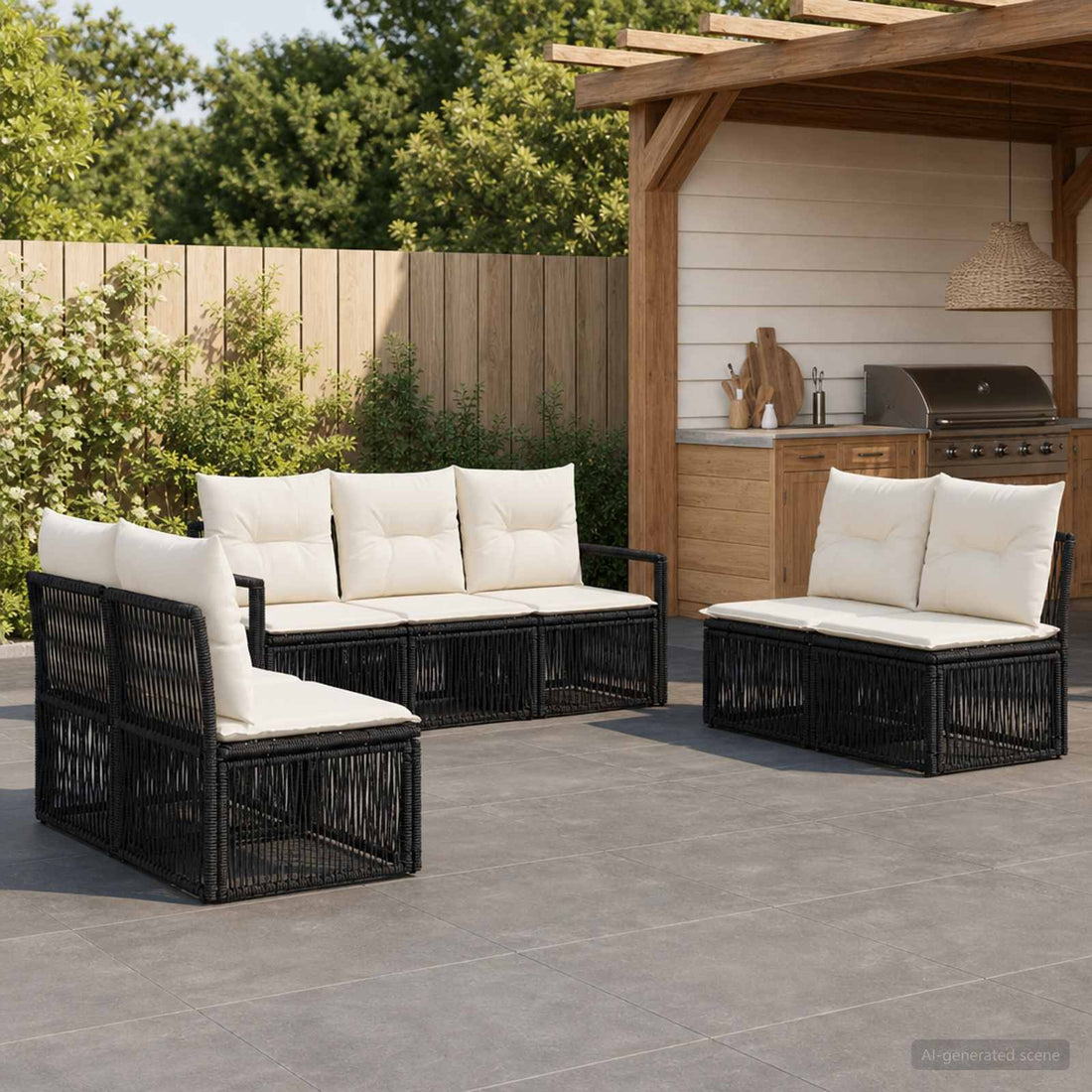 vidaXL Conjunto de sofás de jardín 7 uds. Negro ratán sintético