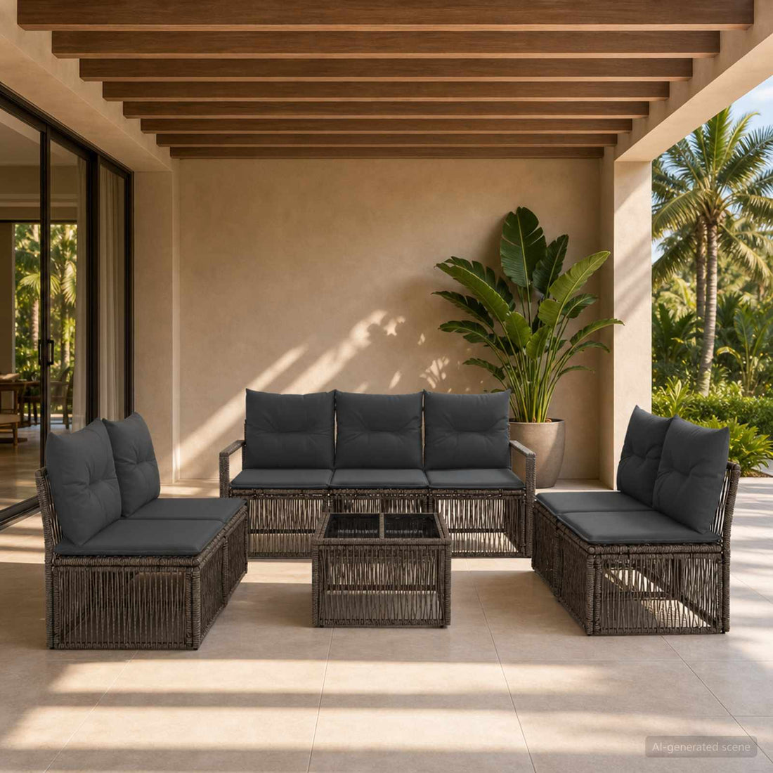 vidaXL Conjunto de sofás de jardín 8 uds. Gris ratán sintético