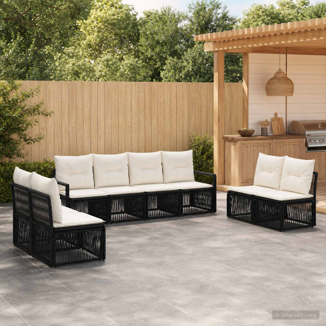 vidaXL Conjunto de sofás de jardín 8 uds. Negro ratán sintético