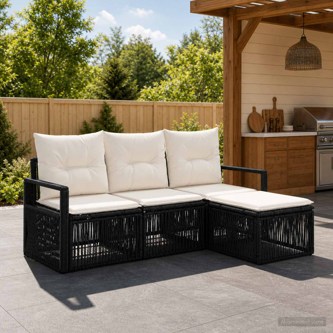 vidaXL Conjunto de sofás de jardín 4 uds. Negro ratán sintético