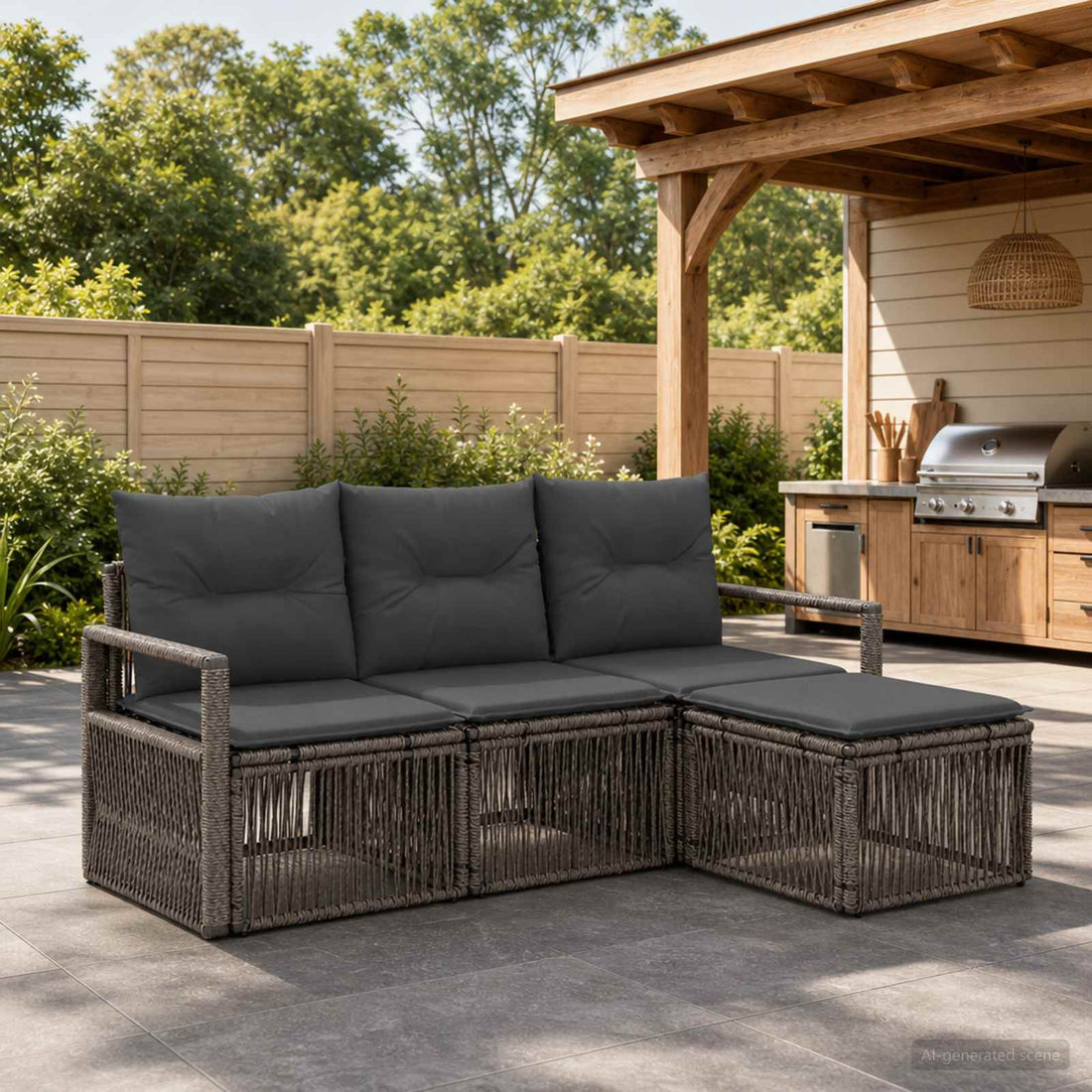 vidaXL Conjunto de sofás de jardín 4 uds. Gris ratán sintético