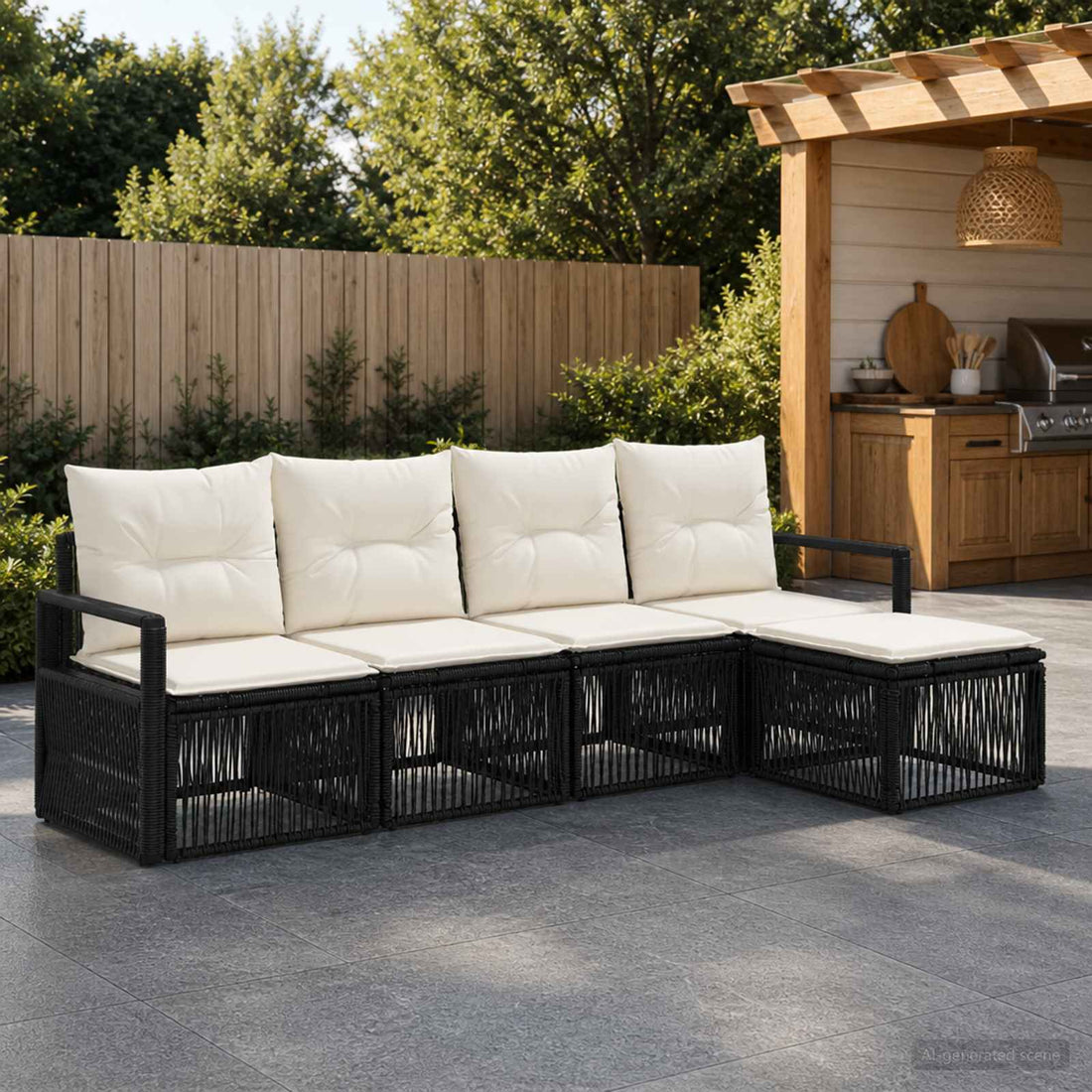 vidaXL Conjunto de sofás de jardín 4 uds. Negro ratán sintético