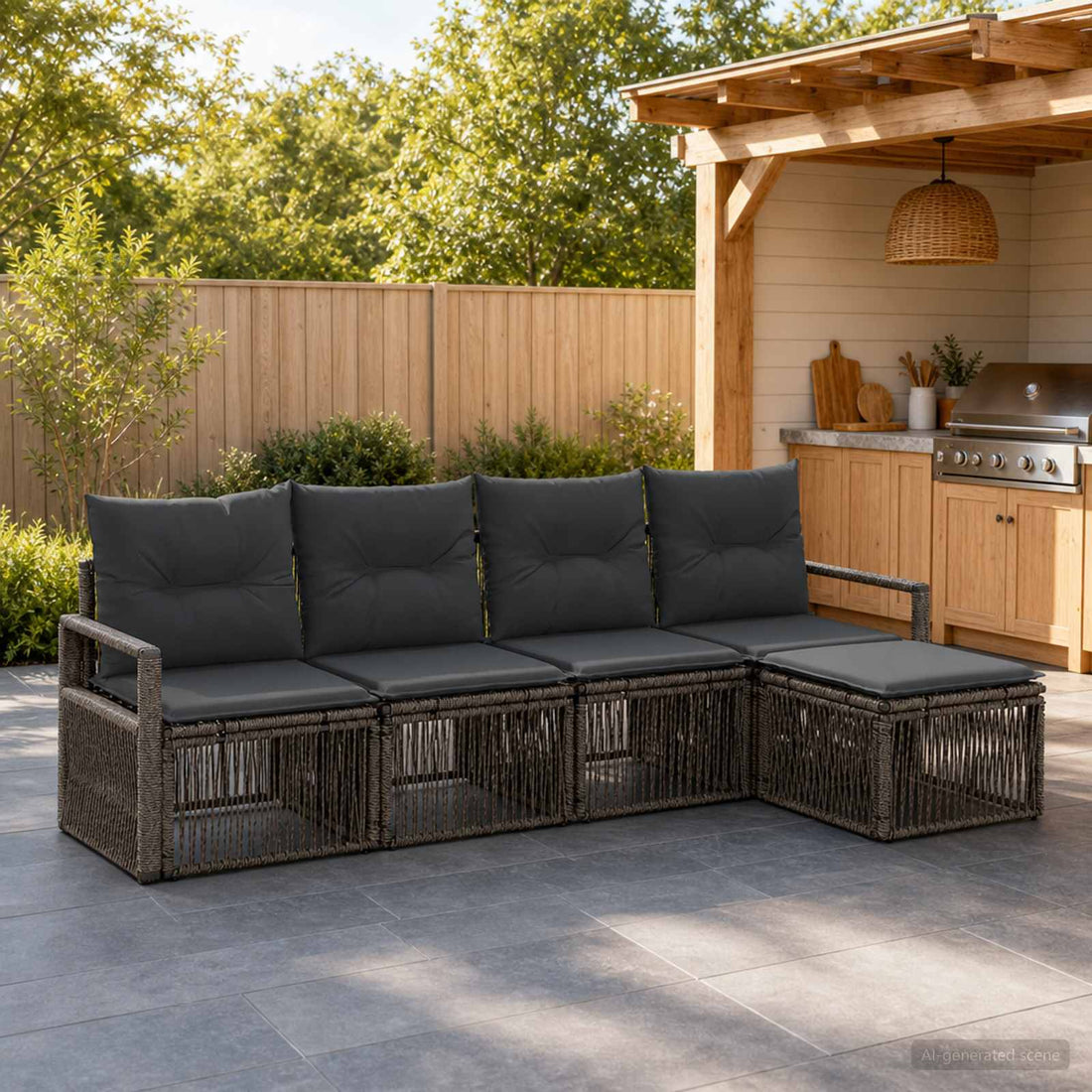 vidaXL Conjunto de sofás de jardín 4 uds. Gris ratán sintético