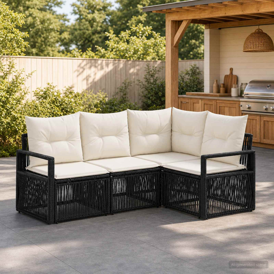 vidaXL Conjunto de sofás de jardín 4 uds. Negro ratán sintético