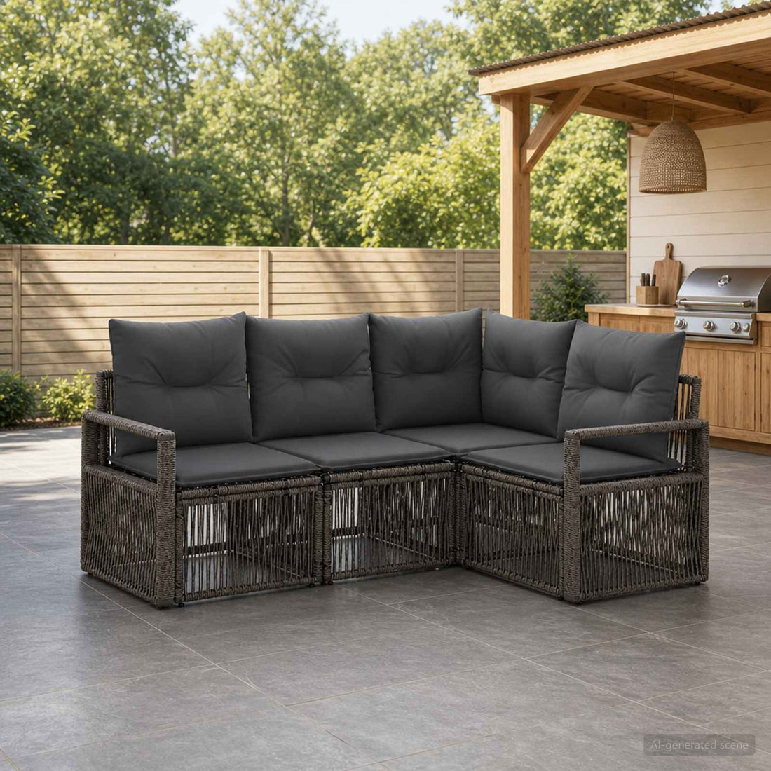vidaXL Conjunto de sofás de jardín 4 uds. Gris ratán sintético