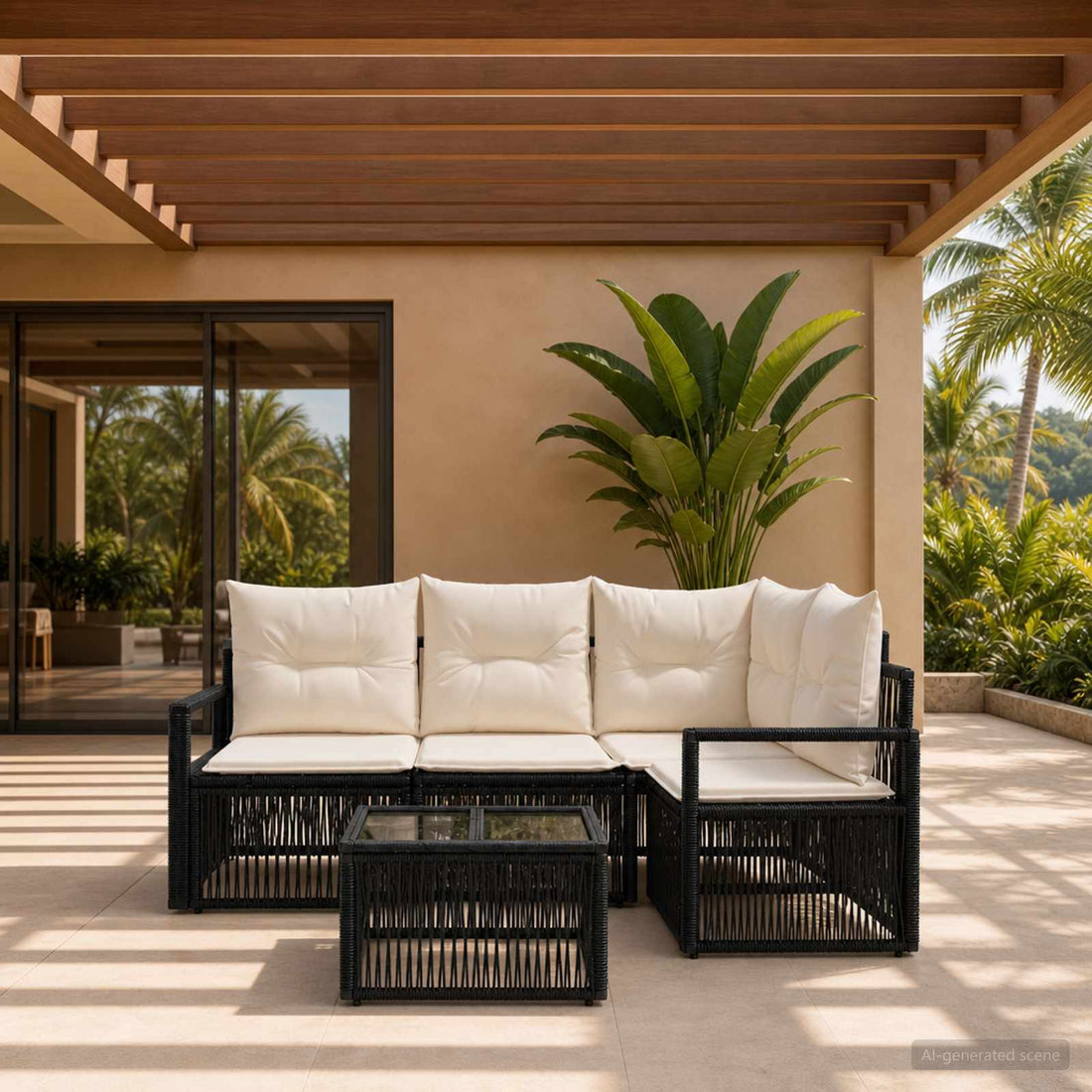 vidaXL Conjunto de sofás de jardín 5 uds. Negro ratán sintético