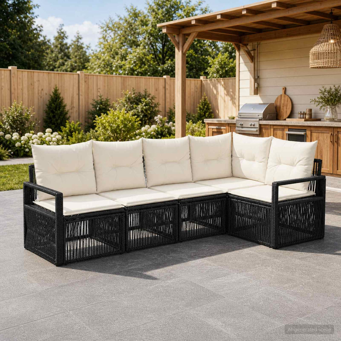 vidaXL Conjunto de sofás de jardín 5 uds. Negro ratán sintético