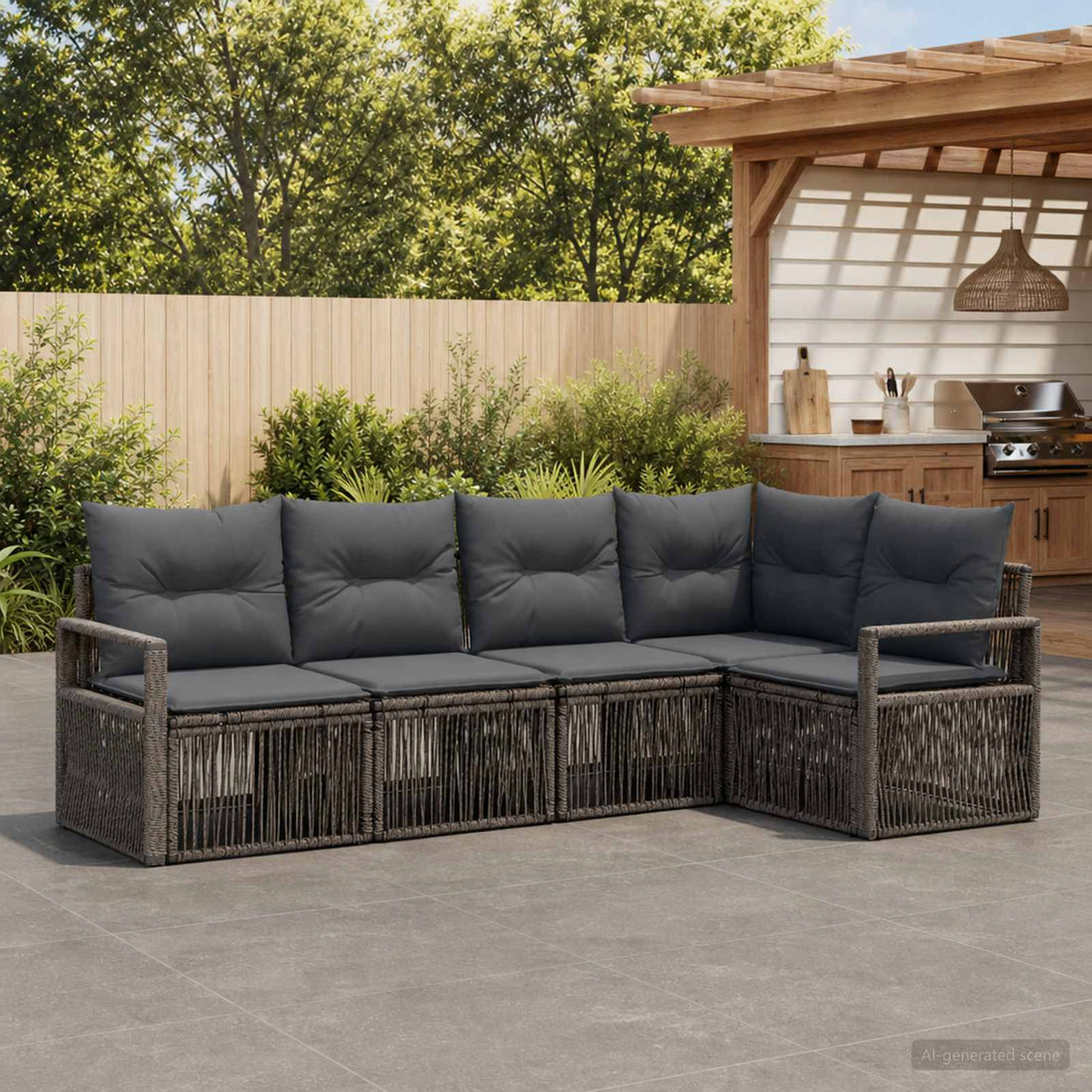 vidaXL Conjunto de sofás de jardín 5 uds. Gris ratán sintético