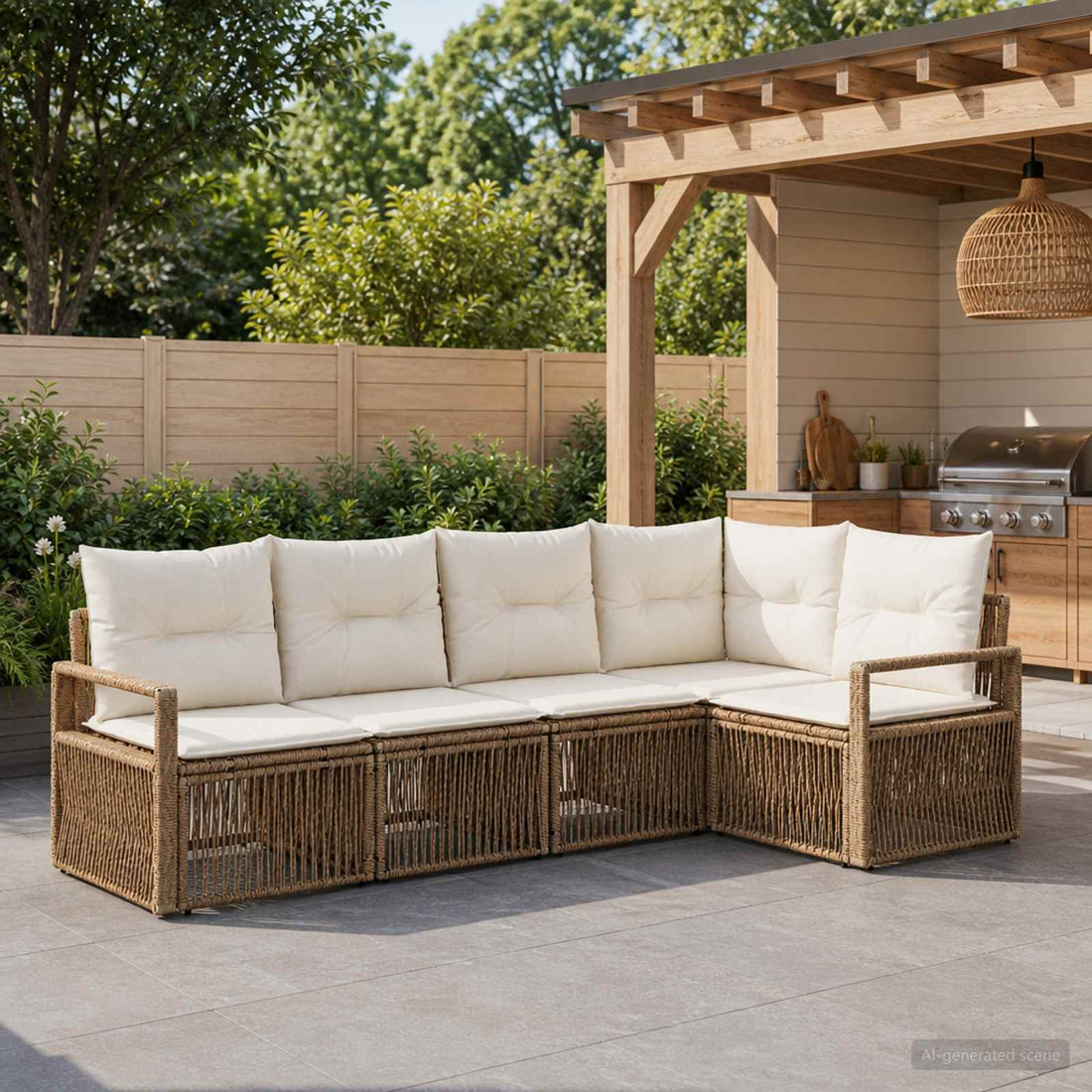 vidaXL Conjunto de sofás de jardín 5 uds. Beige ratán sintético