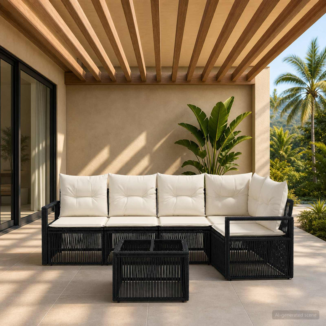 vidaXL Conjunto de sofás de jardín 6 uds. Negro ratán sintético