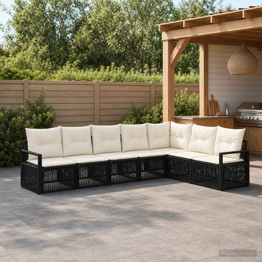 vidaXL Conjunto de sofás de jardín 7 uds. Negro ratán sintético