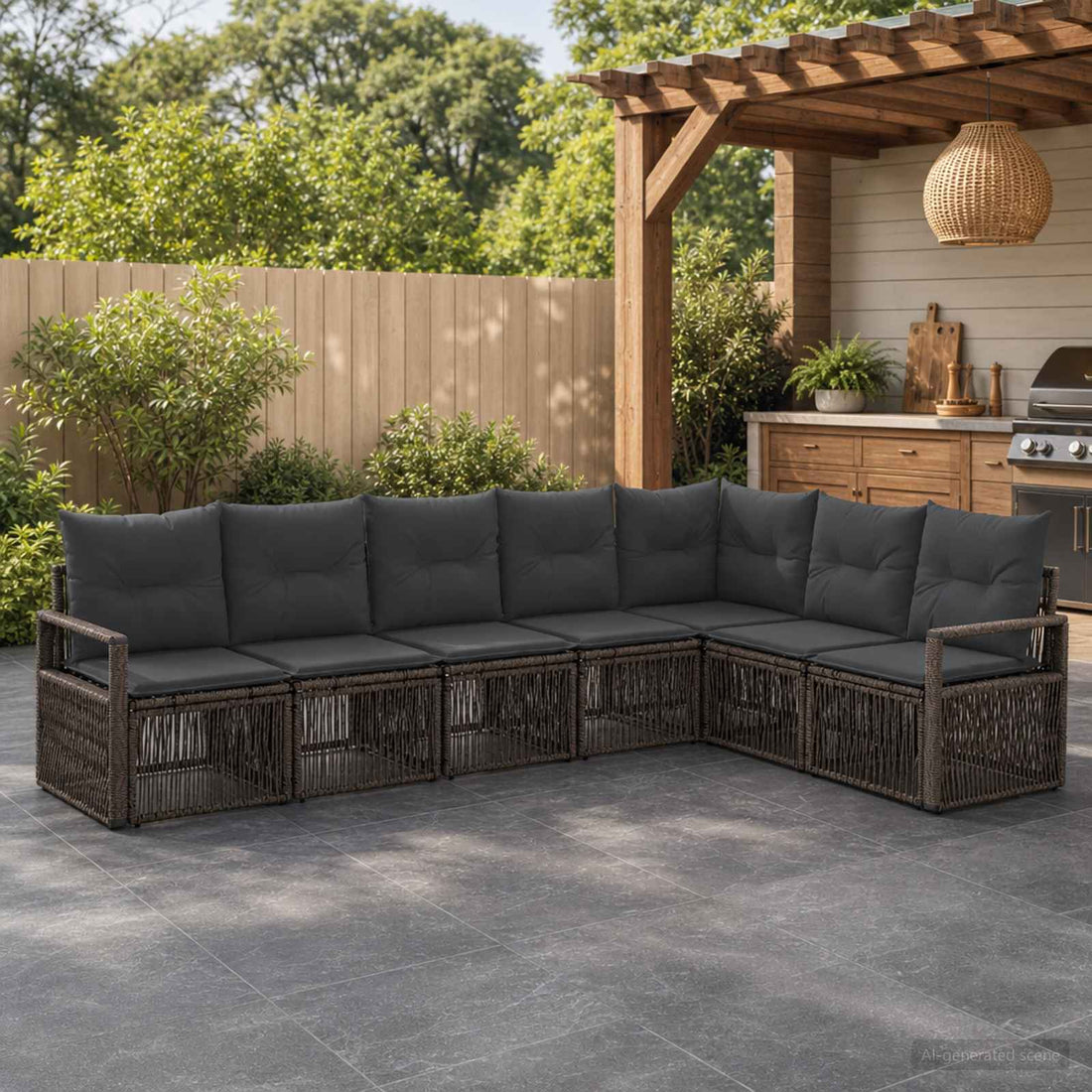 vidaXL Conjunto de sofás de jardín 7 uds. Gris ratán sintético