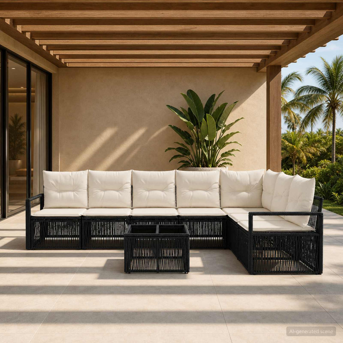 vidaXL Conjunto de sofás de jardín 8 uds. Negro ratán sintético