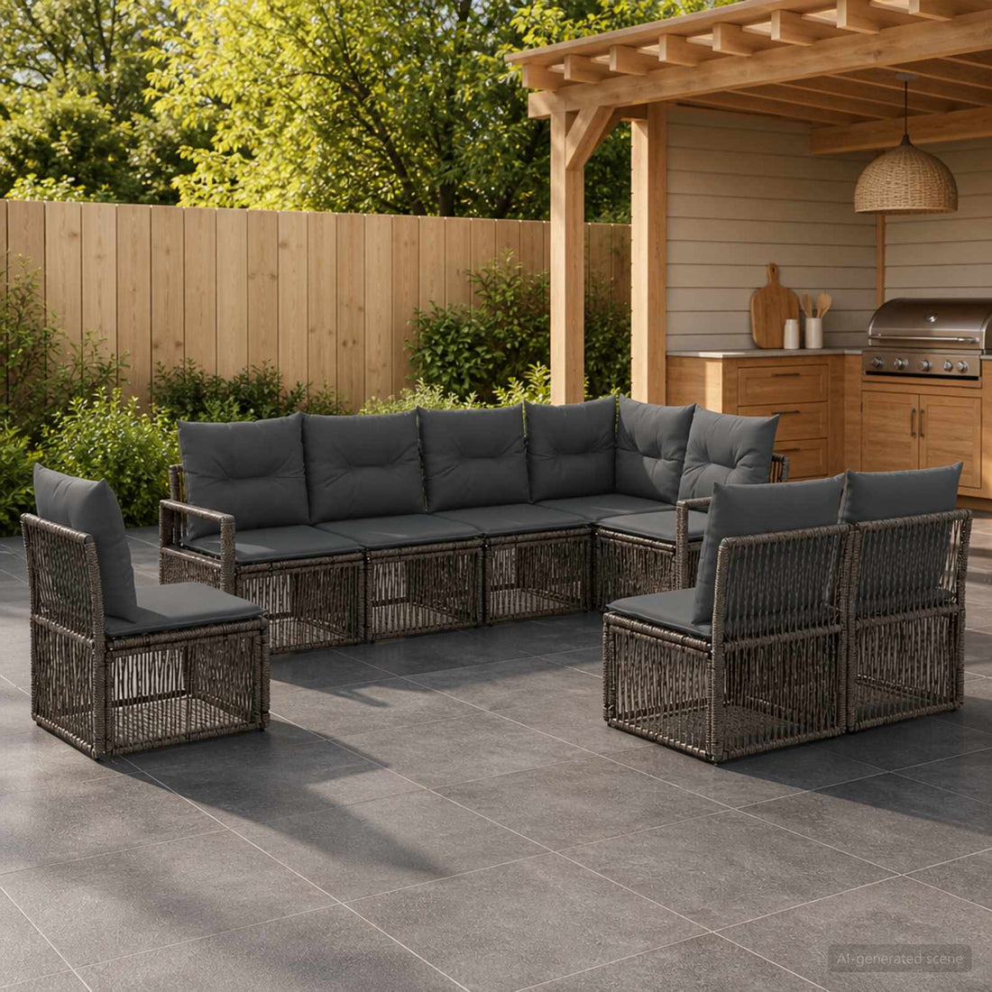 vidaXL Conjunto de sofás de jardín 8 uds. Gris ratán sintético