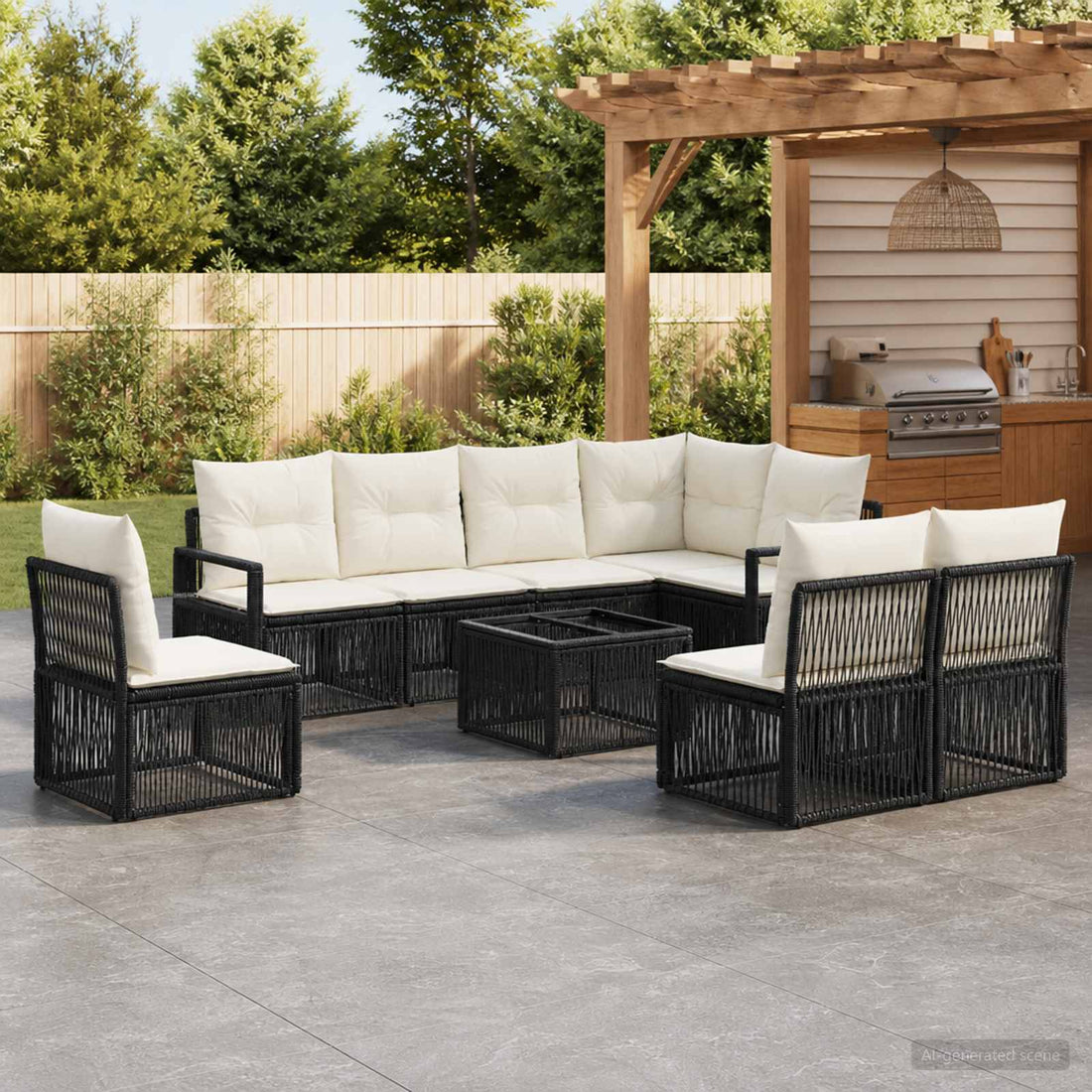 vidaXL Conjunto de sofás de jardín 9 uds. Negro ratán sintético
