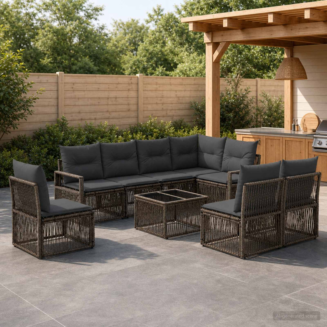 vidaXL Conjunto de sofás de jardín 9 uds. Gris ratán sintético