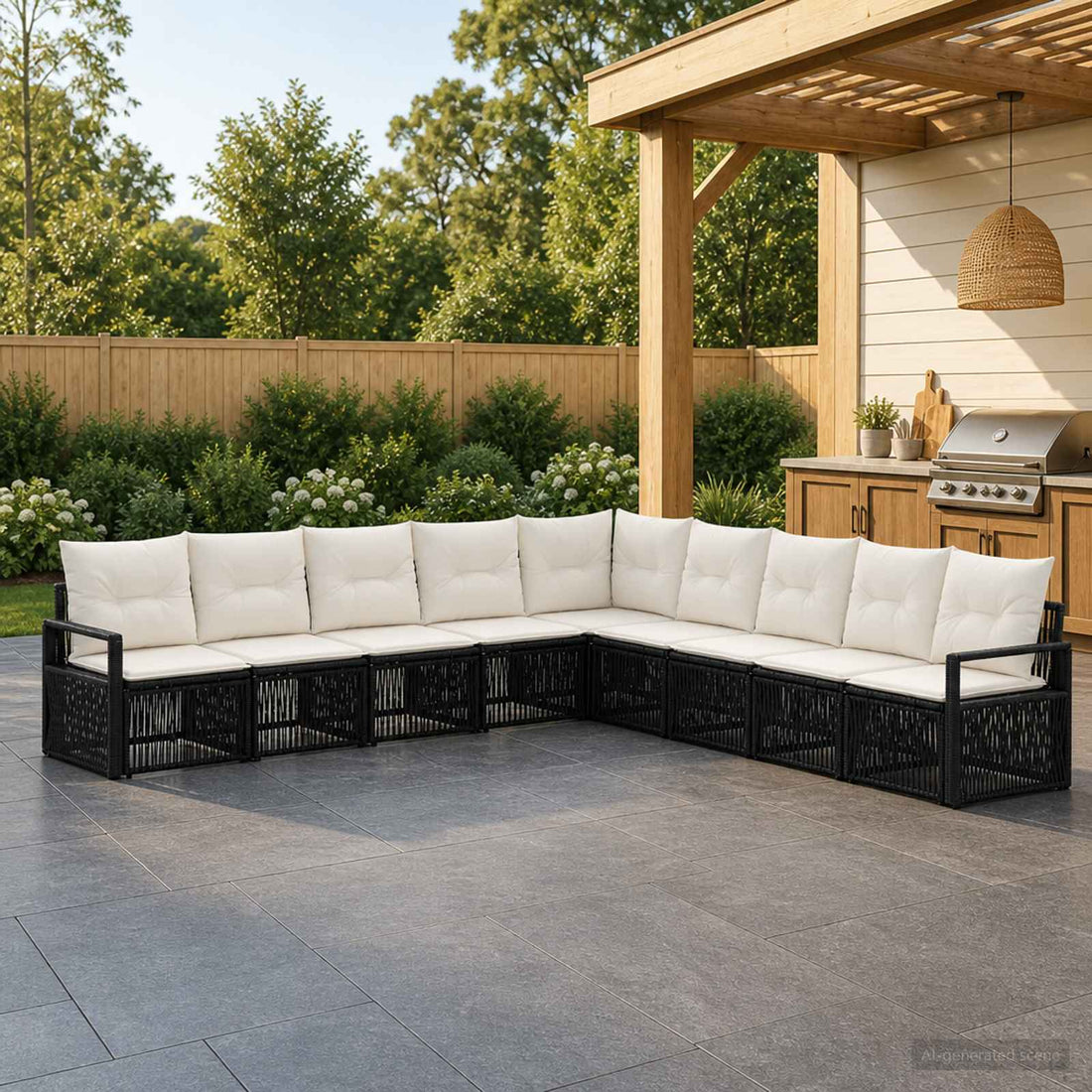 vidaXL Conjunto de sofás de jardín 9 uds. Negro ratán sintético