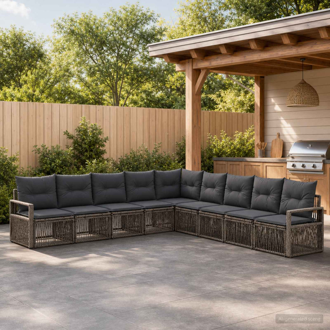 vidaXL Conjunto de sofás de jardín 9 uds. Gris ratán sintético