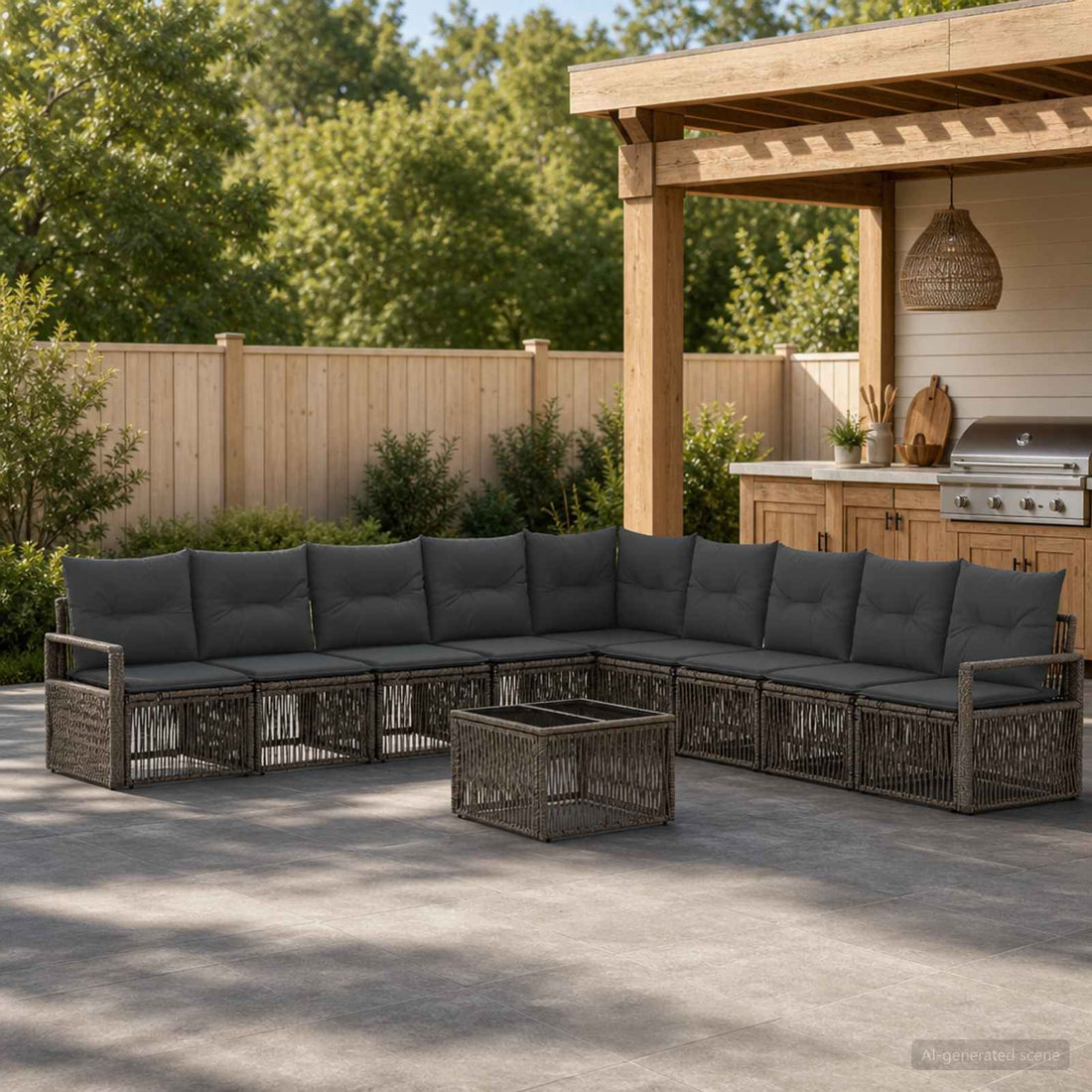 vidaXL Conjunto de sofás de jardín 10 uds. Gris ratán sintético