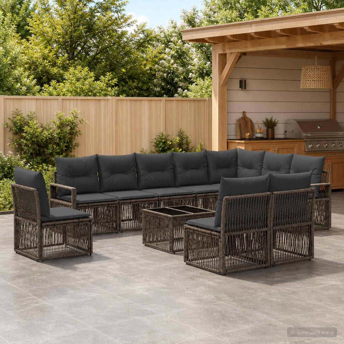 vidaXL Conjunto de sofás de jardín 11 uds. Gris ratán sintético