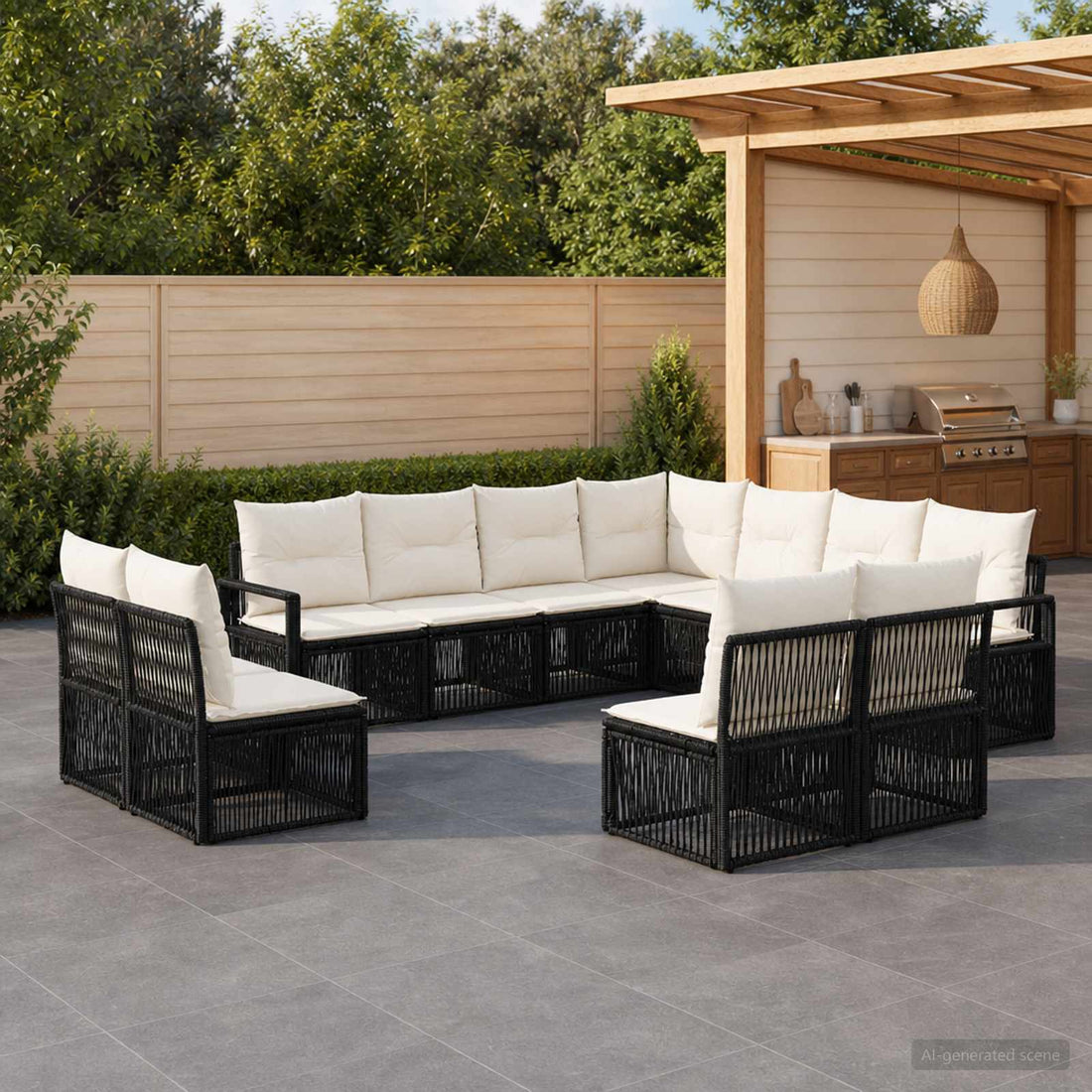 vidaXL Conjunto de sofás de jardín 11 uds. Negro ratán sintético