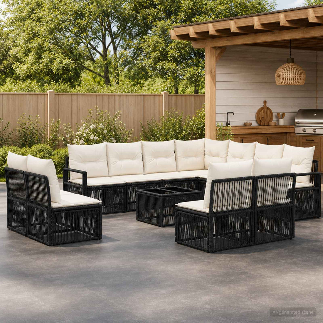 vidaXL Conjunto de sofás de jardín 12 uds. Negro ratán sintético