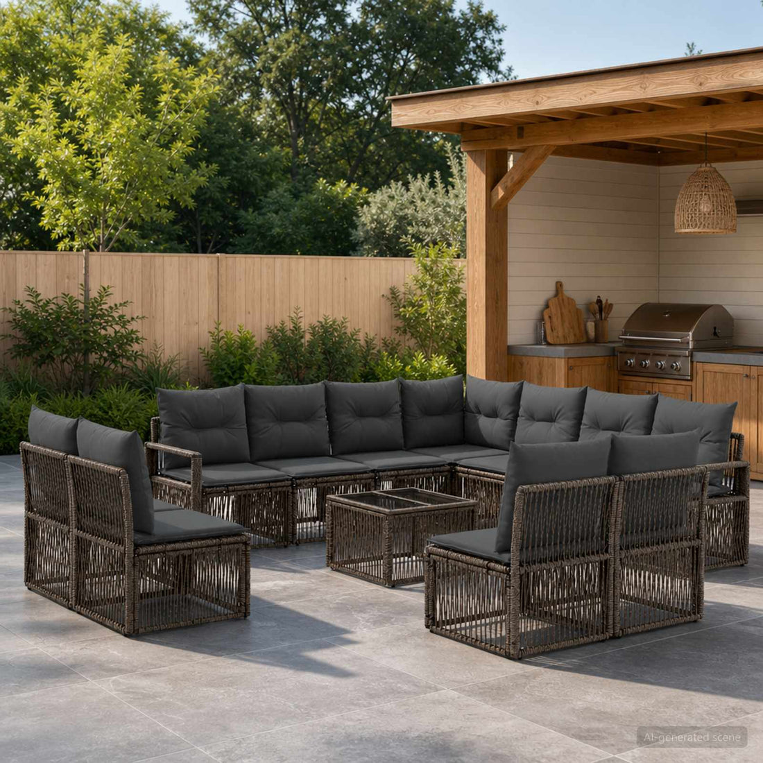 vidaXL Conjunto de sofás de jardín 12 uds. Gris ratán sintético