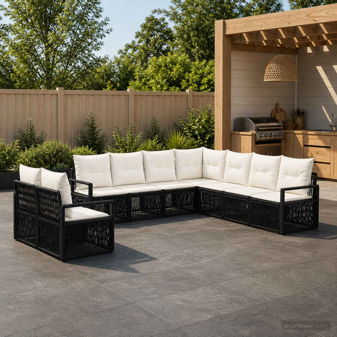 vidaXL Conjunto de sofás de jardín 9 uds. Negro ratán sintético