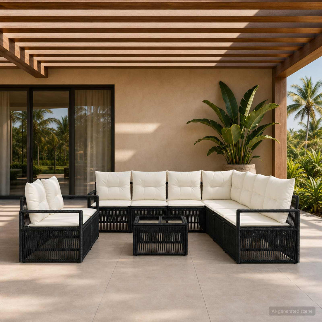 vidaXL Conjunto de sofás de jardín 10 uds. Negro ratán sintético