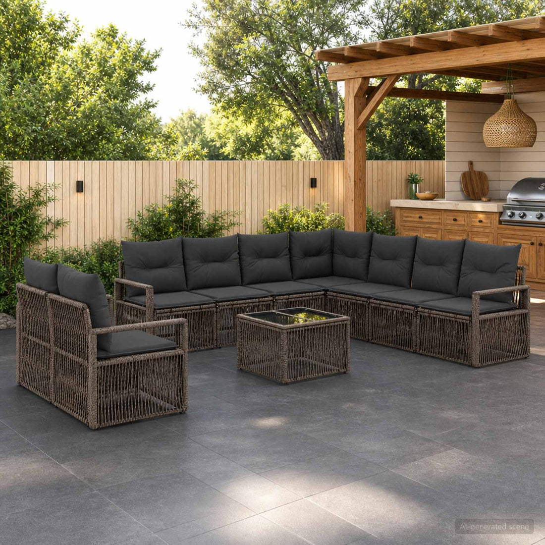 vidaXL Conjunto de sofás de jardín 10 uds. Gris ratán sintético